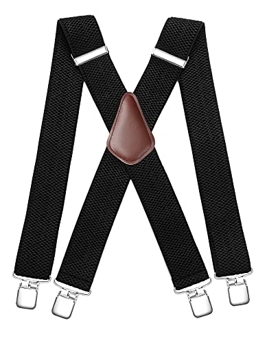 HISDERN Herren Hosenträger breit 5cm mit sehr Starken 4 Metall Clip X-Form Schwarz Hosenträger für herren Lang Einheitsgröße für Männer und Damen Einstellbar und Elastisch von HISDERN