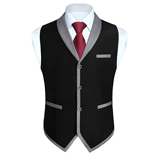 HISDERN Weste Herren Anzug Schwarz Anzugweste Elegant Anzugwesten Regular Fit Herrenweste Hochzeitsweste für Männer Hochzeit Westen mit Revers,Schwarz,S von HISDERN