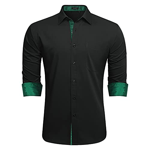 HISDERN Schwarzes Grün Langarmhemd Herren Klassisch Collar Button Down Langarm Freizeithemd Formelle Party Prom Concert Businesshemden mit Taschen S HISDERN Schwarzes Grün Langarmhemd Herren Klassisch Collar Button Down Langarm Freizeithemd Formelle Party Prom Concert Businesshemden mit Taschen S von HISDERN
