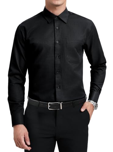 HISDERN Schwarzes Hemd Herren Langarm Business Hemden für Männer Bügelfrei Regular Fit Freizeithemd Herrenhemden Baumwolle Formelle mit Tasche M von HISDERN