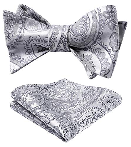 HISDERN Selbst Fliege Einstecktuch Set Paisley und Floral für Männer Fliegen Taschentuch für Hochzeitsfeier Grey von HISDERN