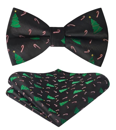 HISDERN Weihnachten Herren Fliege mit Einstecktuch Set Gebunden Verstellbar Geschenk fur Weihnachten Vorgebundene Fliege Grün von HISDERN