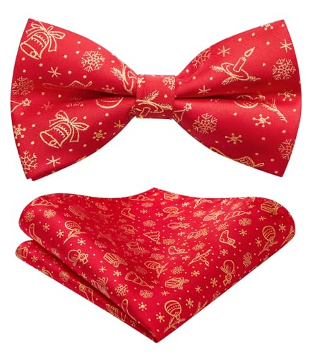HISDERN Weihnachten Herren Fliege mit Einstecktuch Set Gebunden Verstellbar Geschenk fur Weihnachten Vorgebundene Fliege Rot HISDERN Weihnachten Herren Fliege mit Einstecktuch Set Gebunden Verstellbar Geschenk fur Weihnachten Vorgebundene Fliege Rot von HISDERN