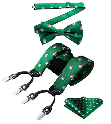 HISDERN Weihnachts Hosenträger Herren Extra Stark Breit 3,5 cm mit 4 Metall Clips Y Form Einstellbar und Elastisch Hosenträger Fliege Set für Männer von HISDERN
