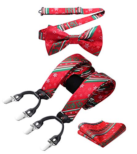 HISDERN Weihnachts Hosenträger Herren Extra Stark Breit 3,5cm mit 4 Metall Clips Y Form Einstellbar und Elastisch Hosenträger Fliege Set für Männer von HISDERN