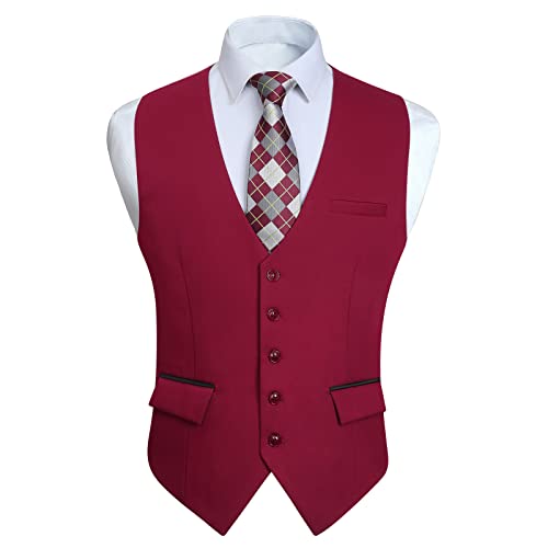 HISDERN Weinrot Anzugwesten für Herren Klassische Hochzeit Weste Elegant Formal Businessweste Casual Mode Party Smoking Anzugweste 2XL von HISDERN