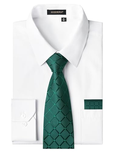 HISDERN Weiß Hemd Herren Langarm Hemd mit Krawatte Set Formelle Businesshemden Regular Fit Hochzeit Arbeit Oberhemden mit Brusttasche 3XL von HISDERN