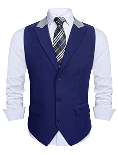 HISDERN Anzugweste für Herren Blau Elegant Anzug Weste Regular Fit Herrenweste Hochzeitsweste für Männer Hochzeit Anzugwesten mit Revers,Königsblau,M von HISDERN