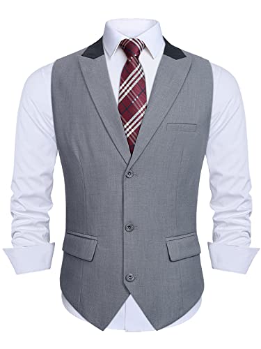 HISDERN Weste Herren Grau Anzugweste für Herren Elegant Anzug Westen Regular Fit Herrenweste Hochzeitsweste Männer Hochzeit Anzugwesten mit Revers,Grau,3XL von HISDERN