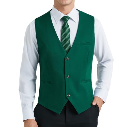 HISDERN Weste Herren Anzug Formelle Hochzeit Anzugweste Grün Klassische Einfarbig Westen Elegant Smoking Anzugwesten für Männer mit Taschen 2XL von HISDERN