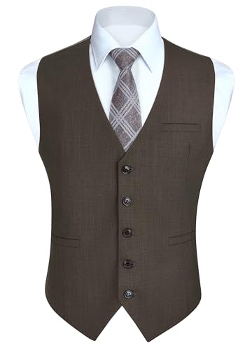 HISDERN Weste Herren Anzugweste für Herren Braun Elegant Anzug Westen Regular Fit Herrenweste Hochzeitsweste Männer Business Hochzeit Anzugwesten,Weinlese braun,L von HISDERN