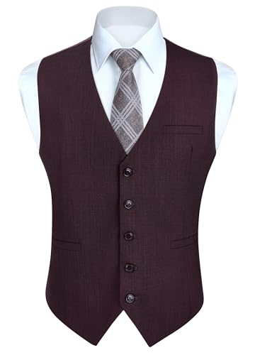 HISDERN Weste Herren Anzugweste für Herren Lila Elegant Anzug Westen Regular Fit Herrenweste Hochzeitsweste Männer Business Hochzeit Anzugwesten,Dunkelviolett,L von HISDERN