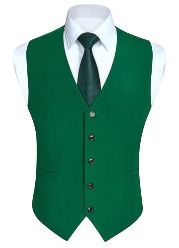 HISDERN Weste Herren Elegant Anzugweste für Herren Regular Fit Anzug Westen Herrenweste Hochzeitsweste Männer Business Hochzeit Anzugwesten,Grün 2,L von HISDERN