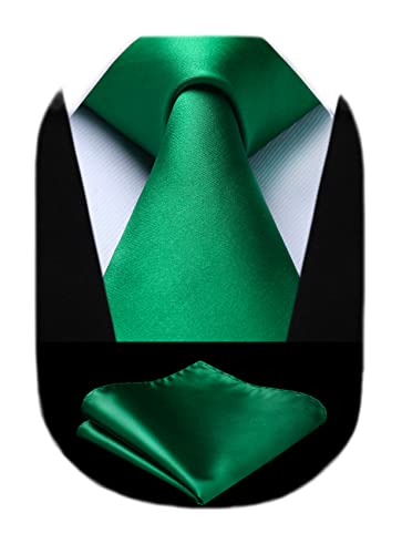 HISDERN Krawatte Extra lange Einfarbig Grün Herren Krawatte Taschentuch Business Party Einfarbig Krawatten Elegant Hochzeit Krawatte & Einstecktuch Set von HISDERN