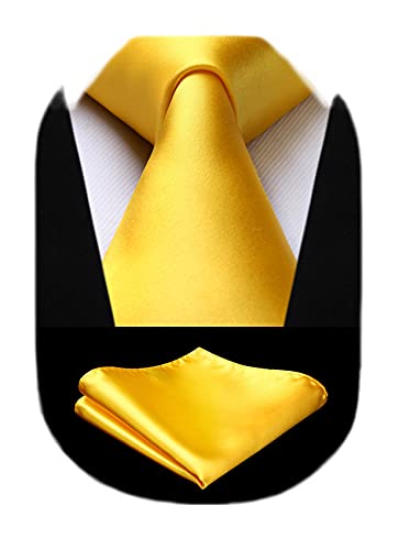 HISDERN Krawatte Extra lange Einfarbig Gelb Herren Krawatte Taschentuch Business Party Einfarbig Krawatten Elegant Hochzeit Krawatte & Einstecktuch Set von HISDERN