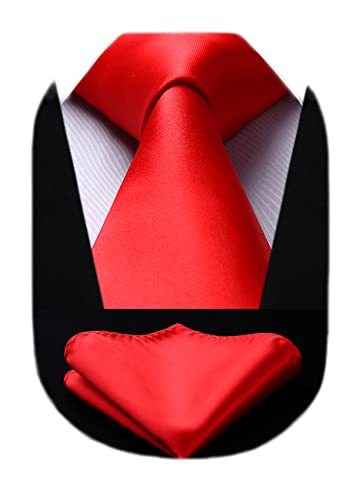 HISDERN Krawatte Extra lange Einfarbig Rot Herren Krawatte Taschentuch Business Party Einfarbig Krawatten Elegant Hochzeit Krawatte & Einstecktuch Set von HISDERN