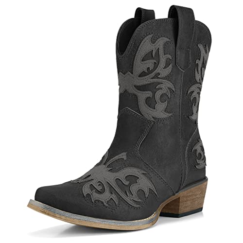 HISEA Damen Western Cowgirl Stiefel mit Pull-Up Tabs Kurze Damen Stiefeletten Snip Toe, schwarz, 38 EU von Rollda