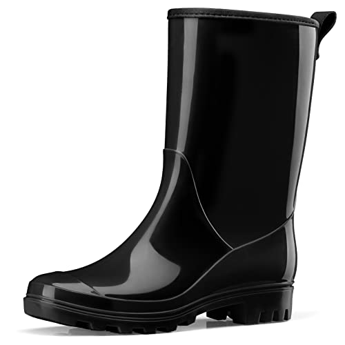 HISEA Gummistiefel Damen Regenstiefel Halbhoch Wasserdicht Gartenschuhe Anti-Rutsch Atmungsaktiv Halb Stiefel mit Komfort Einlegesohle Mode Leicht Regenschuhe für den Außenbereich, Schwarz von HISEA