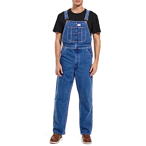 HISEA Herren Denim Bib Overalls, Herren Relaxed Fit Overalls Arbeitskleidung mit verstellbaren Trägern und praktischen Werkzeugtaschen, Stone Washed Blau, 34W / 32L von HISEA