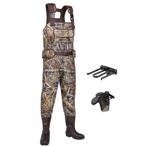 HISEA Wathose für Herren, Jagdwathose mit isolierten Stiefeln, 800 g, 4,5 mm Neopren, wasserdicht, Camouflage-Stiefel, Wathose von HISEA