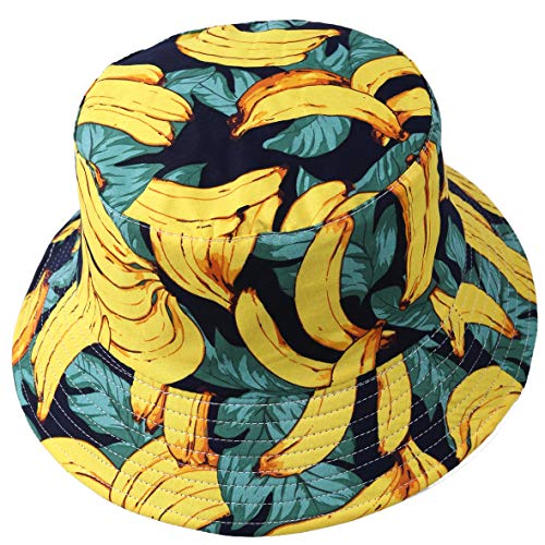 Damen Obst Drucken Reversibel Eimer Hüte Herren Sonne Fischer Draußen Mütze (Banane-Gelb) von HISSHE