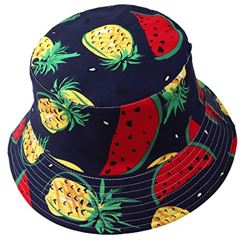 Damen Obst Drucken Reversibel Eimer Hüte Herren Sonne Fischer Draußen Mütze (Wassermelone-Marine) von HISSHE
