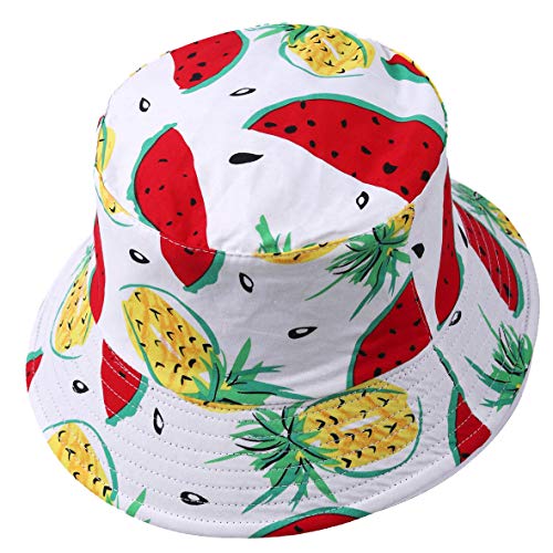 Damen Obst Drucken Reversibel Eimer Hüte Herren Sonne Fischer Draußen Mütze (Wassermelone-Weiß) von HISSHE