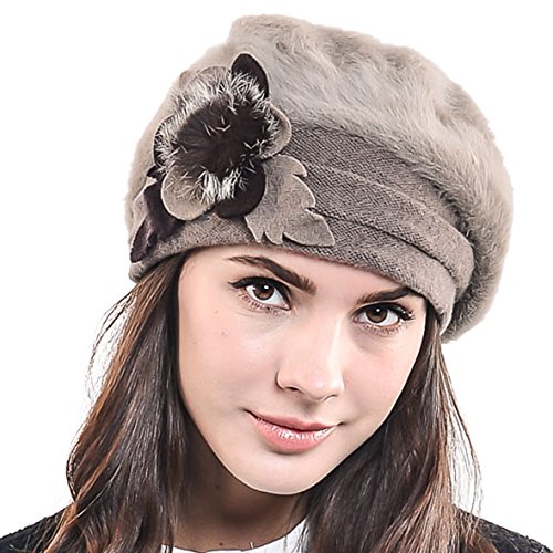 HISSHE Damen Barette Künstler Wolle Baskenmütze Angora Beanie Winter Mütze BR022 (Khaki) von HISSHE