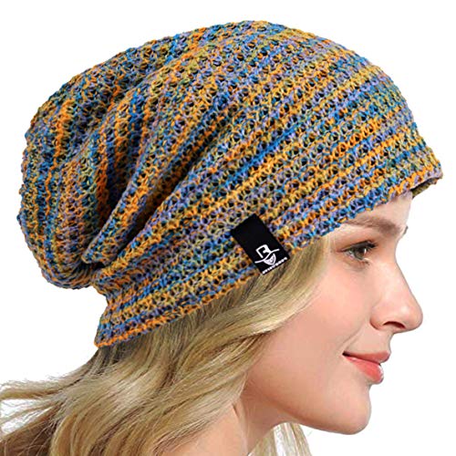 HISSHE Frauen Slouch Beanie Strickmützen Baskenmütze Skullcap Lange Baggy Winter Sommer Hüte B08w (Mutil Blau) von HISSHE