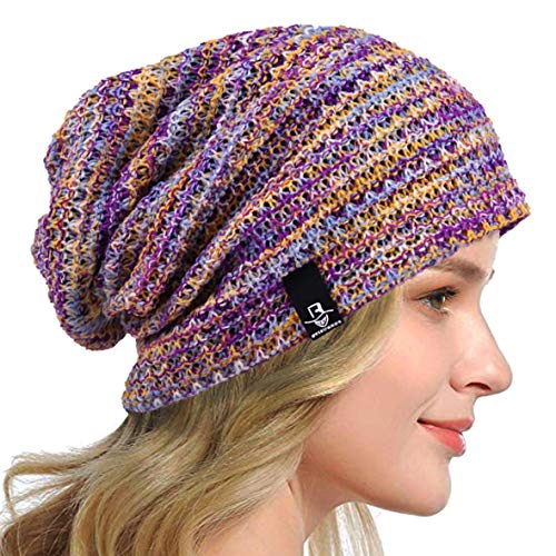 HISSHE Frauen Slouch Beanie Strickmützen Baskenmütze Skullcap Lange Baggy Winter Sommer Hüte B08w (Mutil Lila) von HISSHE