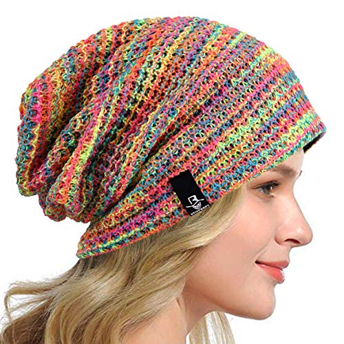 HISSHE Frauen Slouch Beanie Strickmützen Baskenmütze Skullcap Lange Baggy Winter Sommer Hüte B08w (Mutil Rosa) von HISSHE