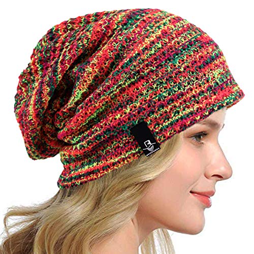 HISSHE Frauen Slouch Beanie Strickmützen Baskenmütze Skullcap Lange Baggy Winter Sommer Hüte B08w (Mutil Rot) von HISSHE