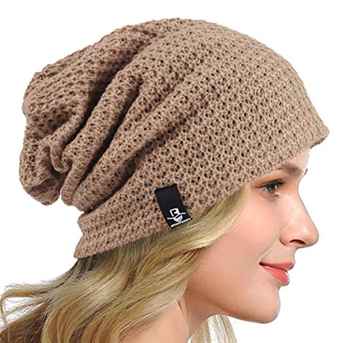 HISSHE Frauen Slouch Beanie Strickmützen Baskenmütze Skullcap Lange Baggy Winter Sommer Hüte B08w (Solide Khaki) von HISSHE