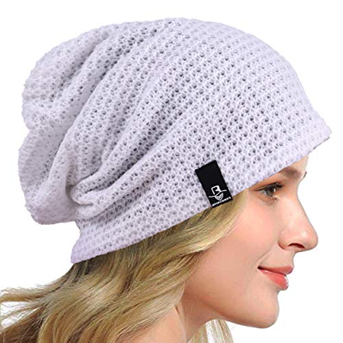 HISSHE Frauen Slouch Beanie Strickmützen Baskenmütze Skullcap Lange Baggy Winter Sommer Hüte B08w (Solide Weiß) von HISSHE