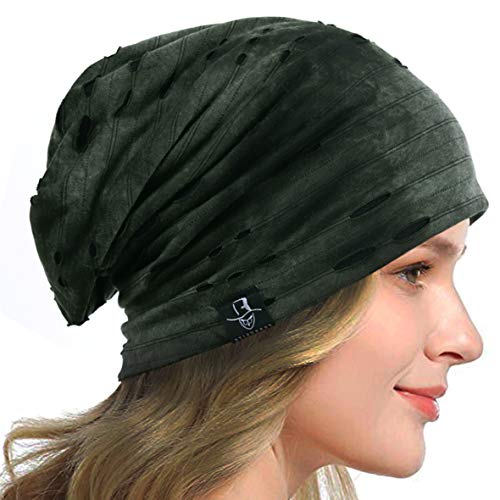 HISSHE Frauen Slouch Sommer Mütze Dünn Sanft Gefüttert Schlafmütze Leicht Chemo Schlaghut (A Grün) von HISSHE