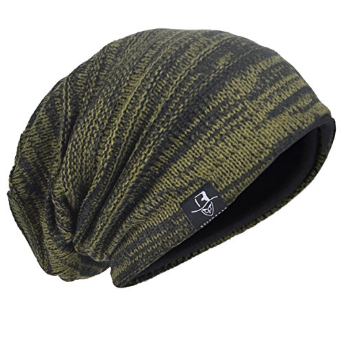Herren Strickmütze Slouch Baggy Skullcap Vintage Wintermütze B5001 (Armeegrün) von HISSHE