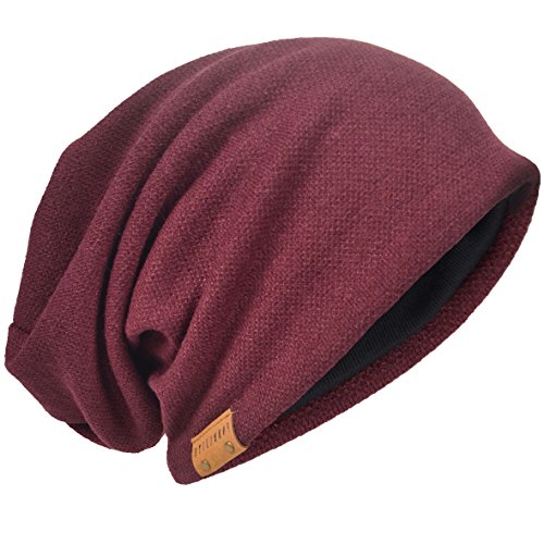 HISSHE Oversized Herren Strickmütze Baggy Slouchy Doppellagige Skull Cap B011s, Klarrot, 58 von HISSHE