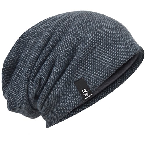 Übergroße Herren Strickmütze Baggy Slouchy Schädel-Kappe Mütze B011s (305-Grau) von HISSHE