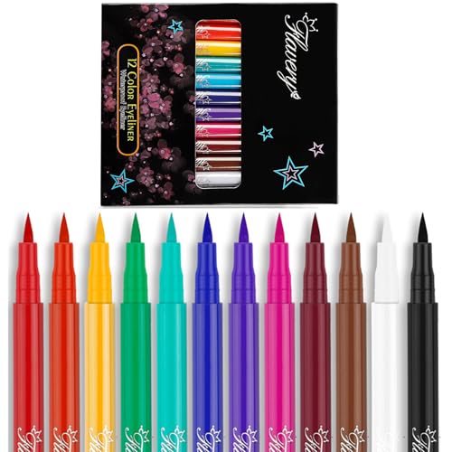 12 Farben Matte Liquid Eyeliner Set Wasserfest Farbige Flüssiger Eyeliner Wischfest Langlebiger Farbmalerei Make-up für den Täglichen Gebrauch und Halloween Weihnachten Cosplay-B von HISUNBEN