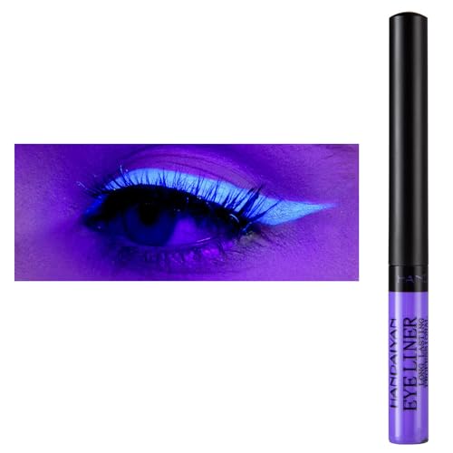 Eyeliner Wasserfest UV Glow Neon,Matte Liquid Eyeliner Set,Glühender Eyeliner Wischfest, Langanhaltend, Hohe Farbwiedergabe,Halloween Makeup Set Gift For Women-UV Lila von HISUNBEN