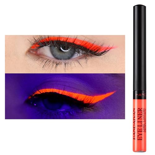 Eyeliner Wasserfest UV Glow Neon,Matte Liquid Eyeliner Set,Glühender Eyeliner Wischfest, Langanhaltend, Hohe Farbwiedergabe,Halloween Makeup Set Gift For Women-UV Orange-1 von HISUNBEN