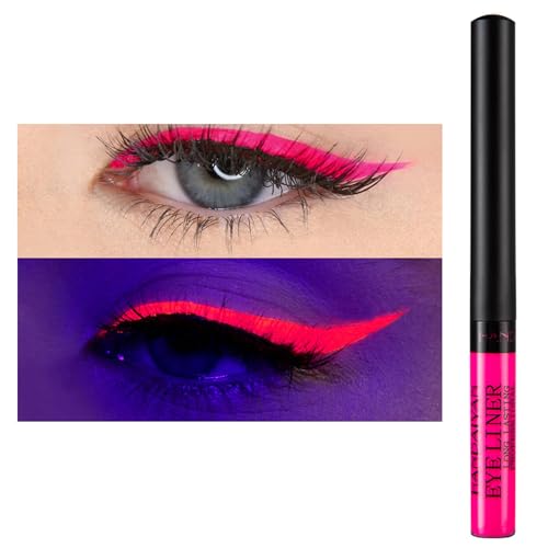 Eyeliner Wasserfest UV Glow Neon,Matte Liquid Eyeliner Set,Glühender Eyeliner Wischfest, Langanhaltend, Hohe Farbwiedergabe,Halloween Makeup Set Gift For Women-UV Rose Rot von HISUNBEN