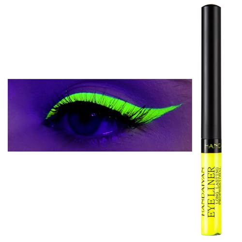 Eyeliner Wasserfest UV Glow Neon,Matte Liquid Eyeliner Set,Glühender Eyeliner Wischfest, Langanhaltend, Hohe Farbwiedergabe,Halloween Makeup Set Gift For Women-UV gelb von HISUNBEN
