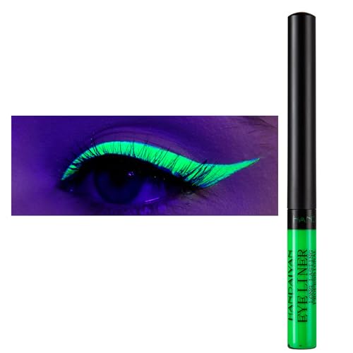 Eyeliner Wasserfest UV Glow Neon,Matte Liquid Eyeliner Set,Glühender Eyeliner Wischfest, Langanhaltend, Hohe Farbwiedergabe,Halloween Makeup Set Gift For Women-UV grün von HISUNBEN