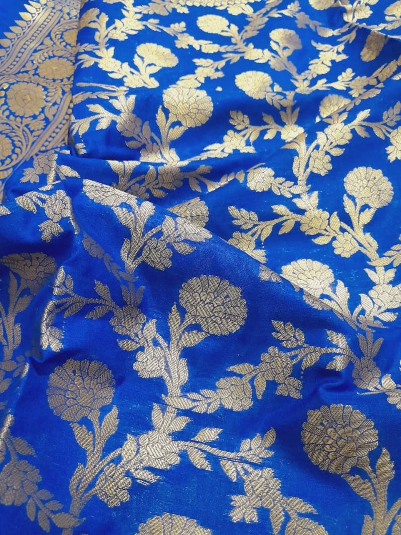 Banarasi Blau Duptta Art Silk Hochzeit Dupatta Zari Work Designer Handloom Handmade von HITESHTEXTILES