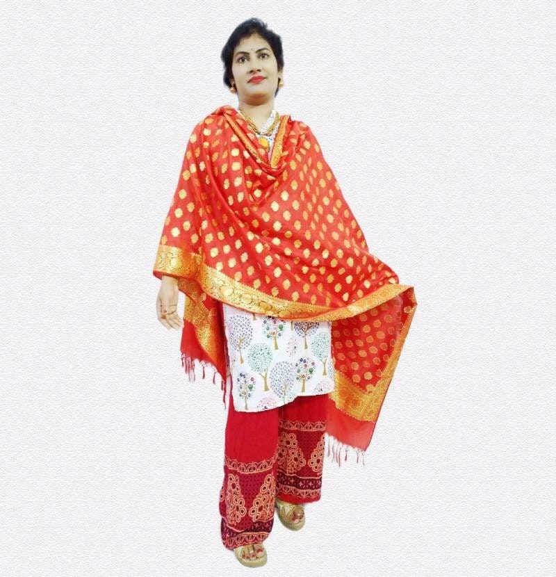 Banarasi Dunkel Rot Dupatta Hochzeit Zari Arbeit Seide Kunstseide Handloom Handgemachte von HITESHTEXTILES