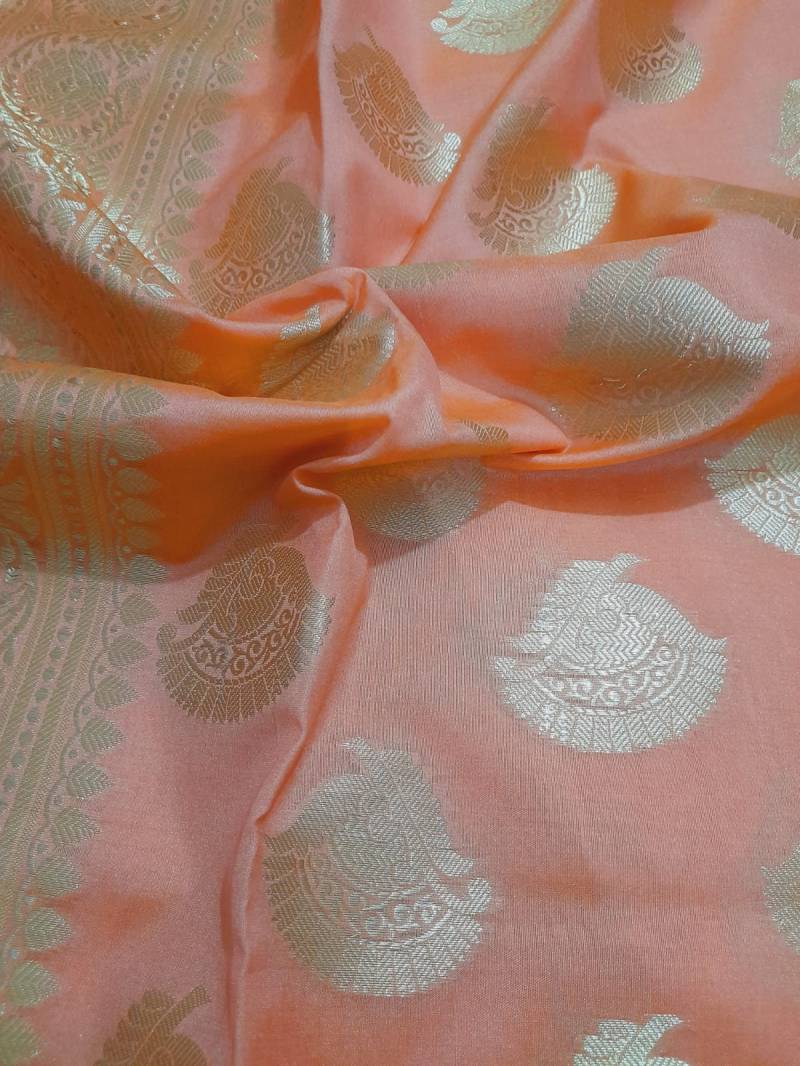 Hochzeit Dupatta Designer Peach Banarasi Seide Zari Arbeit Handloom Handgemachte Kunstseide von HITESHTEXTILES