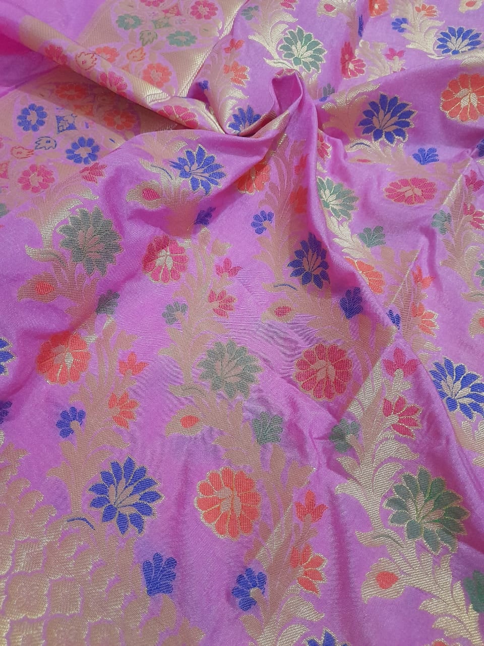 Meenakari Dark Pink Dupatta Hochzeitdesigner Zari Work Banarasi Silk Floral Handloom Handmade von HITESHTEXTILES