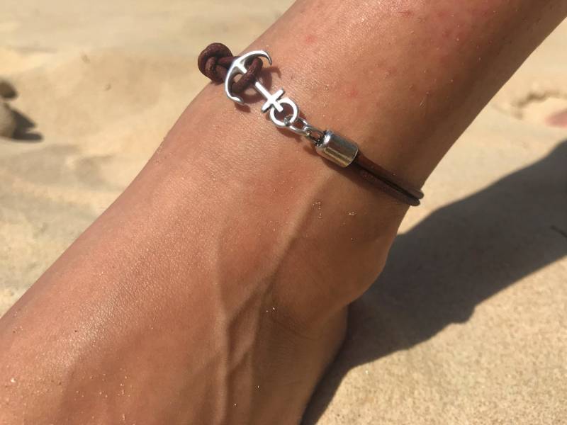 Anker Fußkettchen Aus Leder, Unisex Strand Schmuck von HITUK
