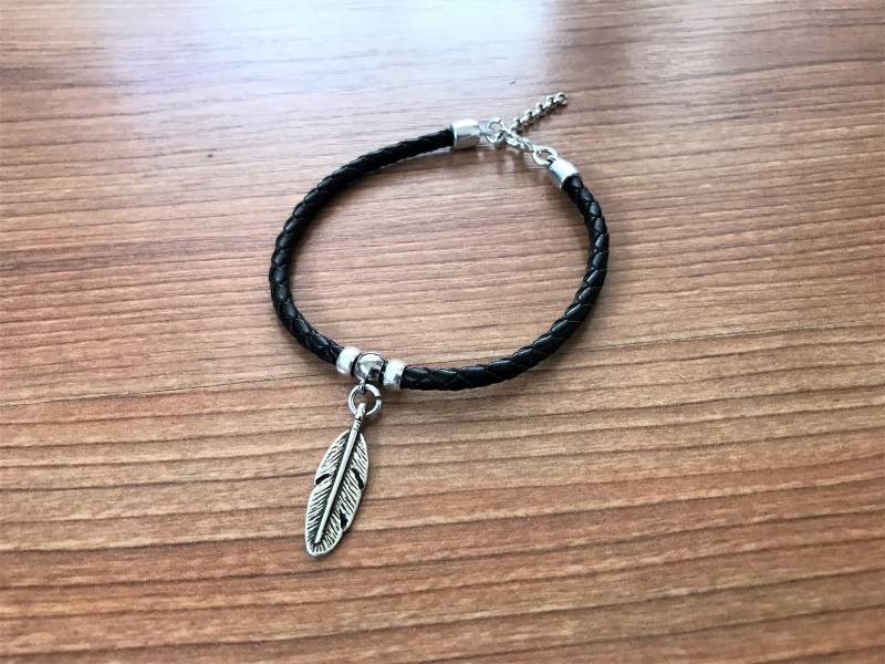 Geflochtenes Leder-Fußkettchen Mit Silbernem Federanhänger von HITUK